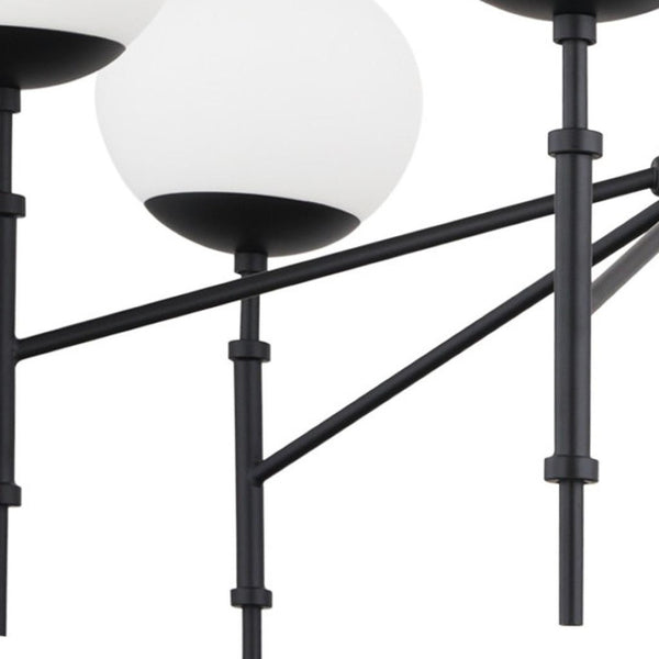 HomeRoots Black Sputnik Six-Light Chandelier - Mid-Century Modern Metal & Frosted Glass Fixture for Any Room 611360