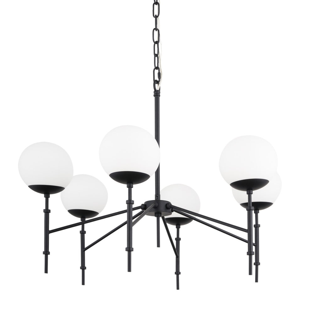 HomeRoots Black Sputnik Six-Light Chandelier - Mid-Century Modern Metal & Frosted Glass Fixture for Any Room 611360