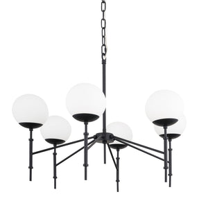 HomeRoots Black Sputnik Six-Light Chandelier - Mid-Century Modern Metal & Frosted Glass Fixture for Any Room 611360