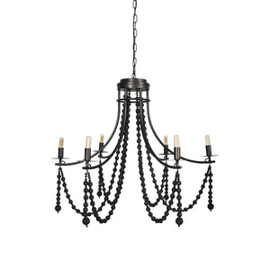 HomeRoots Black Candle-Style Chandelier with Beads - Dimmable Metal Light Fixture for Elegant Spaces 611361