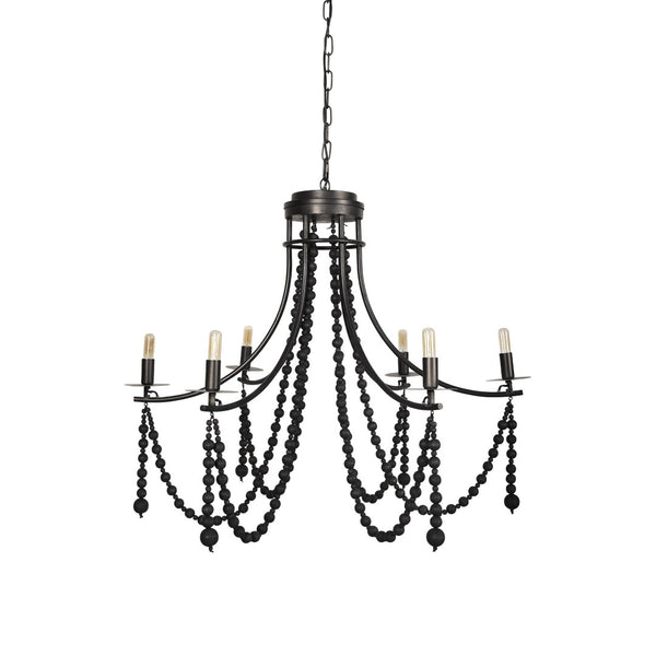 HomeRoots Black Candle-Style Chandelier with Beads - Dimmable Metal Light Fixture for Elegant Spaces 611361