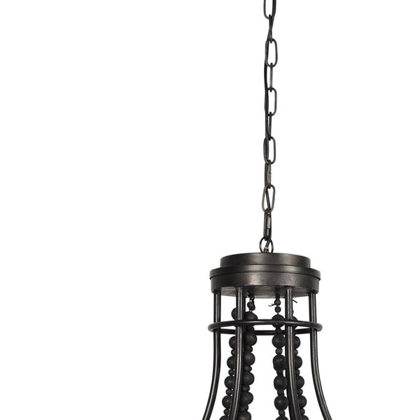 HomeRoots Black Candle-Style Chandelier with Beads - Dimmable Metal Light Fixture for Elegant Spaces 611361
