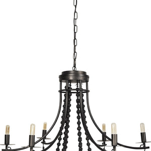 HomeRoots Black Candle-Style Chandelier with Beads - Dimmable Metal Light Fixture for Elegant Spaces 611361