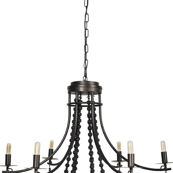 HomeRoots Black Candle-Style Chandelier with Beads - Dimmable Metal Light Fixture for Elegant Spaces 611361