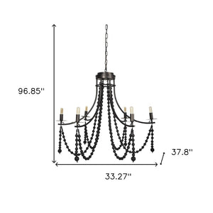 HomeRoots Black Candle-Style Chandelier with Beads - Dimmable Metal Light Fixture for Elegant Spaces 611361