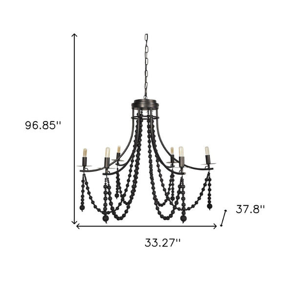 HomeRoots Black Candle-Style Chandelier with Beads - Dimmable Metal Light Fixture for Elegant Spaces 611361