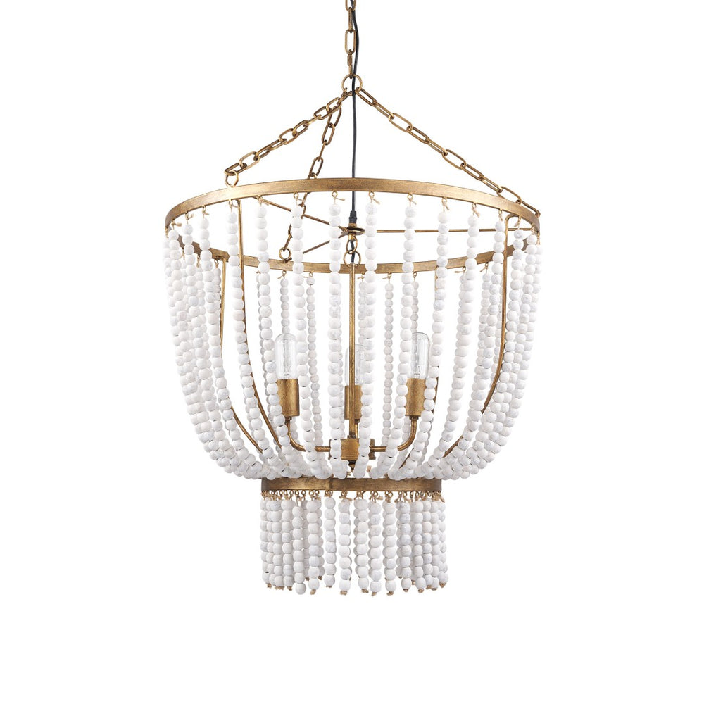 HomeRoots Gold Empire Three-Light Chandelier with Dimmable Functionality and Elegant Bead Accents for Home Decor 611362