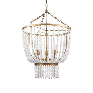 HomeRoots Gold Empire Three-Light Chandelier with Dimmable Functionality and Elegant Bead Accents for Home Decor 611362