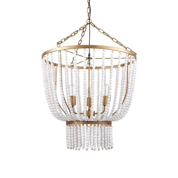 HomeRoots Gold Empire Three-Light Chandelier with Dimmable Functionality and Elegant Bead Accents for Home Decor 611362