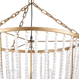HomeRoots Gold Empire Three-Light Chandelier with Dimmable Functionality and Elegant Bead Accents for Home Decor 611362