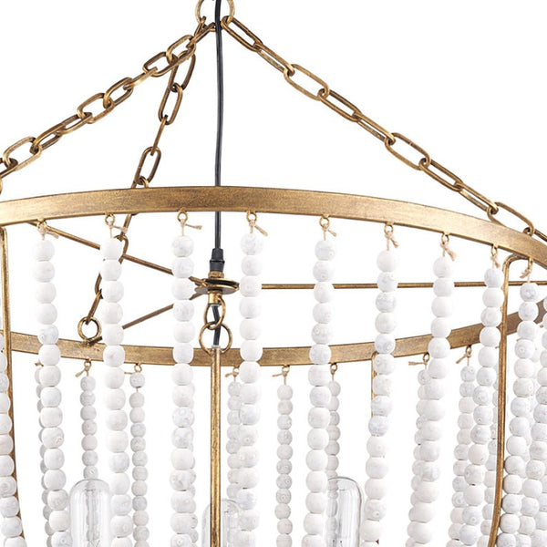 HomeRoots Gold Empire Three-Light Chandelier with Dimmable Functionality and Elegant Bead Accents for Home Decor 611362