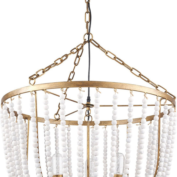 HomeRoots Gold Empire Three-Light Chandelier with Dimmable Functionality and Elegant Bead Accents for Home Decor 611362