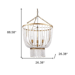 HomeRoots Gold Empire Three-Light Chandelier with Dimmable Functionality and Elegant Bead Accents for Home Decor 611362