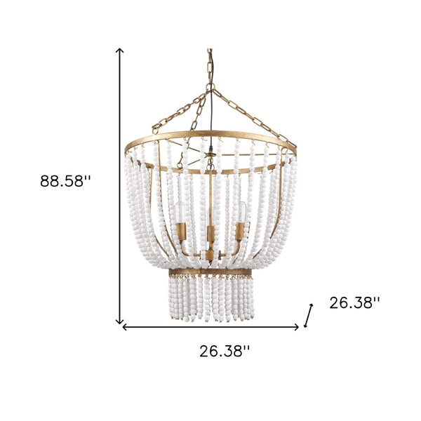 HomeRoots Gold Empire Three-Light Chandelier with Dimmable Functionality and Elegant Bead Accents for Home Decor 611362