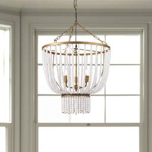 HomeRoots Gold Empire Three-Light Chandelier with Dimmable Functionality and Elegant Bead Accents for Home Decor 611362