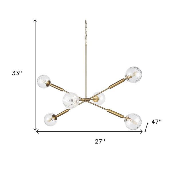 HomeRoots Gold Sputnik Six-Light Chandelier - Dimmable Metal & Glass Fixture for Modern Dining & Living Spaces 611363
