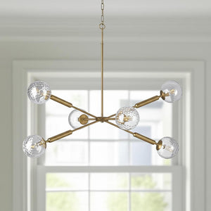 HomeRoots Gold Sputnik Six-Light Chandelier - Dimmable Metal & Glass Fixture for Modern Dining & Living Spaces 611363