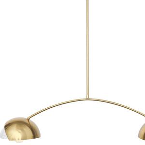 HomeRoots Brass Two-Light Dimmable Chandelier with Elegant White Shades for Stylish Home Ambiance and Versatility 611364