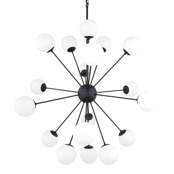HomeRoots Black Eleven-Light Dimmable Chandelier with Frosted Glass Globes and White Shades for Modern Spaces 611365