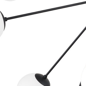 HomeRoots Black Eleven-Light Dimmable Chandelier with Frosted Glass Globes and White Shades for Modern Spaces 611365