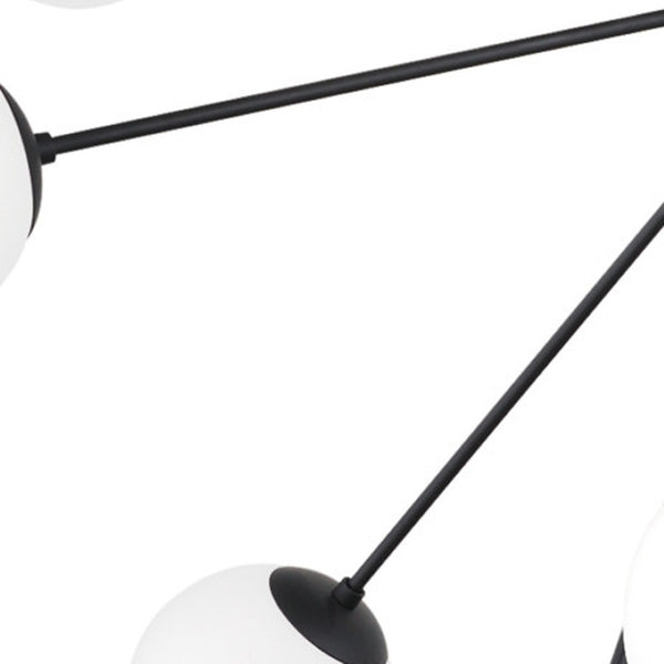 HomeRoots Black Eleven-Light Dimmable Chandelier with Frosted Glass Globes and White Shades for Modern Spaces 611365