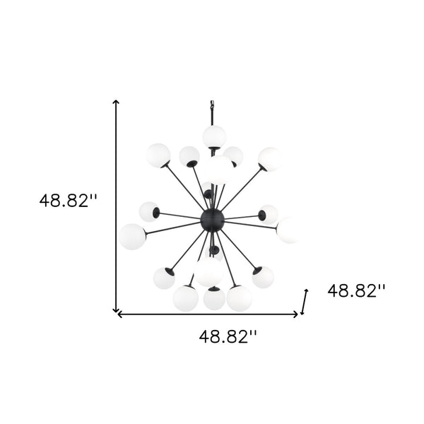 HomeRoots Black Eleven-Light Dimmable Chandelier with Frosted Glass Globes and White Shades for Modern Spaces 611365