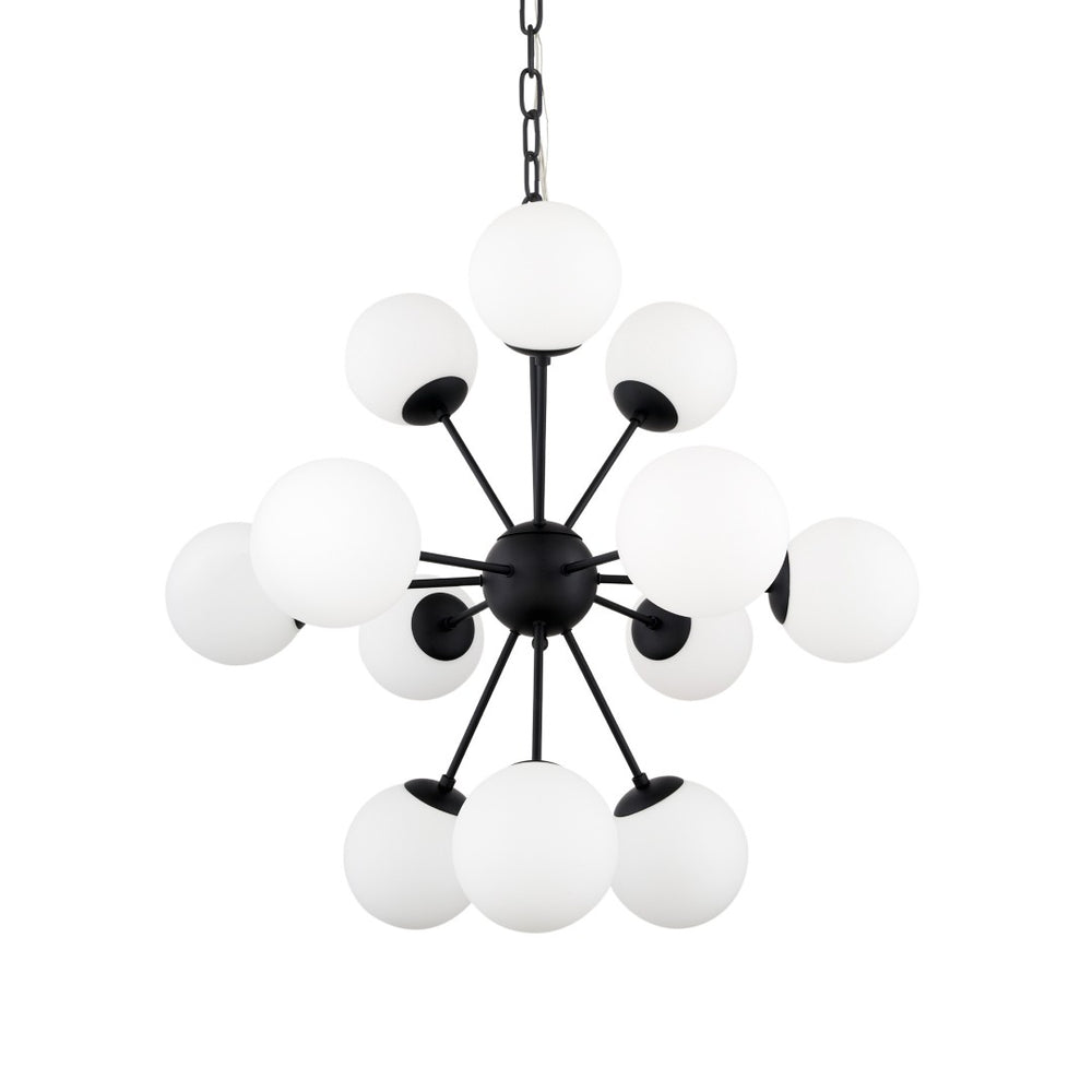 HomeRoots Black Sputnik Chandelier – Modern Dimmable Multi-Light Fixture with Frosted Glass Shades for Style 611366