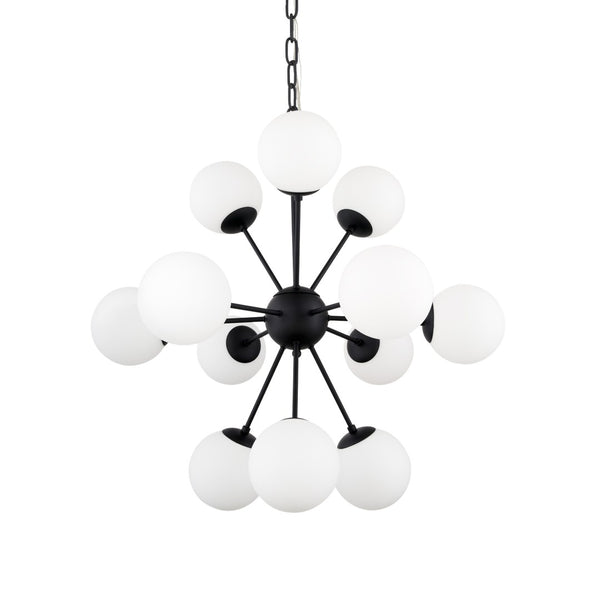 HomeRoots Black Sputnik Chandelier – Modern Dimmable Multi-Light Fixture with Frosted Glass Shades for Style 611366