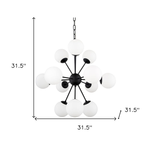 HomeRoots Black Sputnik Chandelier – Modern Dimmable Multi-Light Fixture with Frosted Glass Shades for Style 611366