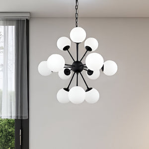 HomeRoots Black Sputnik Chandelier – Modern Dimmable Multi-Light Fixture with Frosted Glass Shades for Style 611366