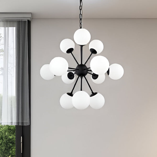 HomeRoots Black Sputnik Chandelier – Modern Dimmable Multi-Light Fixture with Frosted Glass Shades for Style 611366