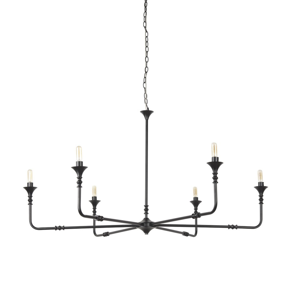 HomeRoots Black Candle-Style Six-Light Metal Chandelier - Modern Elegance for Dining Rooms & Living Spaces 611368