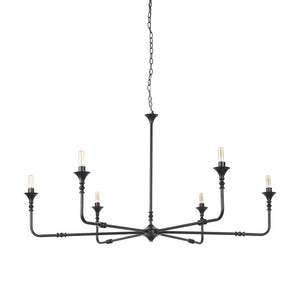 HomeRoots Black Candle-Style Six-Light Metal Chandelier - Modern Elegance for Dining Rooms & Living Spaces 611368