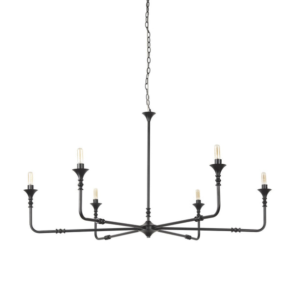 HomeRoots Black Candle-Style Six-Light Metal Chandelier - Modern Elegance for Dining Rooms & Living Spaces 611368
