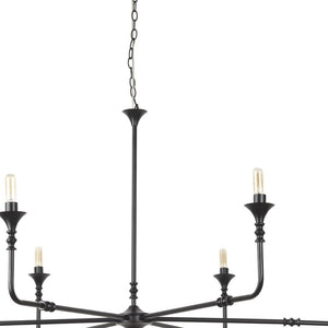 HomeRoots Black Candle-Style Six-Light Metal Chandelier - Modern Elegance for Dining Rooms & Living Spaces 611368