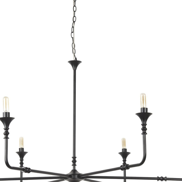 HomeRoots Black Candle-Style Six-Light Metal Chandelier - Modern Elegance for Dining Rooms & Living Spaces 611368
