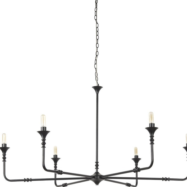 HomeRoots Black Candle-Style Six-Light Metal Chandelier - Modern Elegance for Dining Rooms & Living Spaces 611368