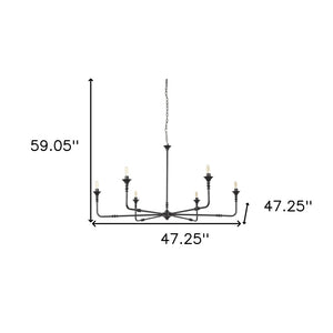 HomeRoots Black Candle-Style Six-Light Metal Chandelier - Modern Elegance for Dining Rooms & Living Spaces 611368