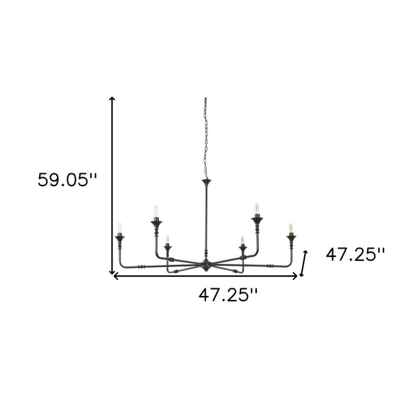 HomeRoots Black Candle-Style Six-Light Metal Chandelier - Modern Elegance for Dining Rooms & Living Spaces 611368