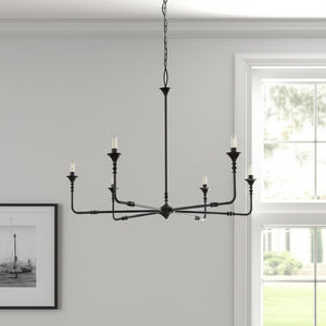 HomeRoots Black Candle-Style Six-Light Metal Chandelier - Modern Elegance for Dining Rooms & Living Spaces 611368