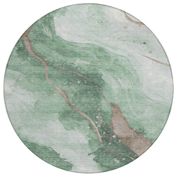 HomeRoots 5' Modern Green and Taupe Abstract Washable Area Rug for Indoor and Outdoor Spaces, Durable Design 8' Round 611371