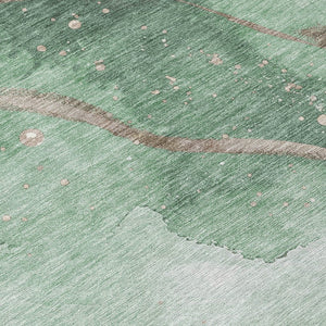 HomeRoots 5' Modern Green and Taupe Abstract Washable Area Rug for Indoor and Outdoor Spaces, Durable Design 8' Round 611371