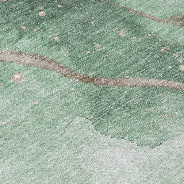 HomeRoots 5' Modern Green and Taupe Abstract Washable Area Rug for Indoor and Outdoor Spaces, Durable Design 8' Round 611371