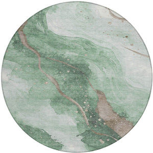 HomeRoots 5' Modern Green and Taupe Abstract Washable Area Rug for Indoor and Outdoor Spaces, Durable Design 8' Round 611371