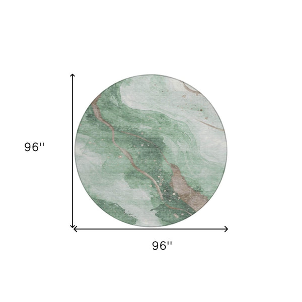 HomeRoots 5' Modern Green and Taupe Abstract Washable Area Rug for Indoor and Outdoor Spaces, Durable Design 8' Round 611371