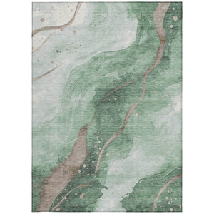 HomeRoots 5' Modern Green and Taupe Abstract Washable Area Rug for Indoor and Outdoor Spaces, Durable Design 8' X 10' 611372