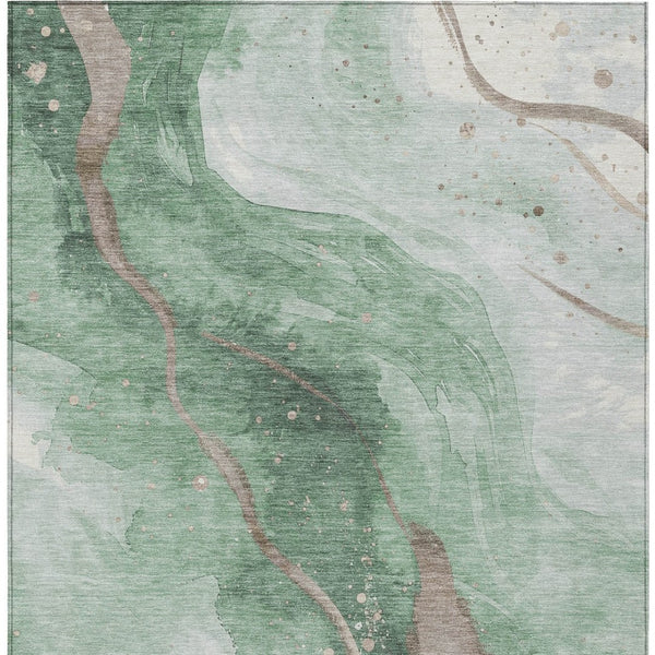 HomeRoots 5' Modern Green and Taupe Abstract Washable Area Rug for Indoor and Outdoor Spaces, Durable Design 9' X 12' 611373
