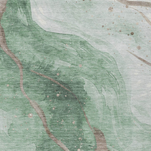 HomeRoots 5' Modern Green and Taupe Abstract Washable Area Rug for Indoor and Outdoor Spaces, Durable Design 9' X 12' 611373