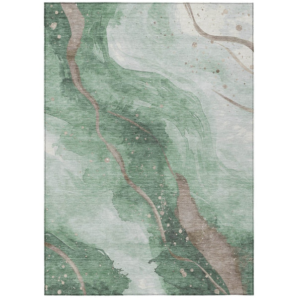 HomeRoots 5' Modern Green and Taupe Abstract Washable Area Rug for Indoor and Outdoor Spaces, Durable Design 10' X 14' 611374