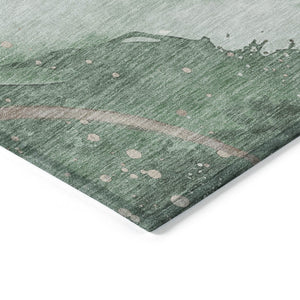 HomeRoots 5' Modern Green and Taupe Abstract Washable Area Rug for Indoor and Outdoor Spaces, Durable Design 10' X 14' 611374